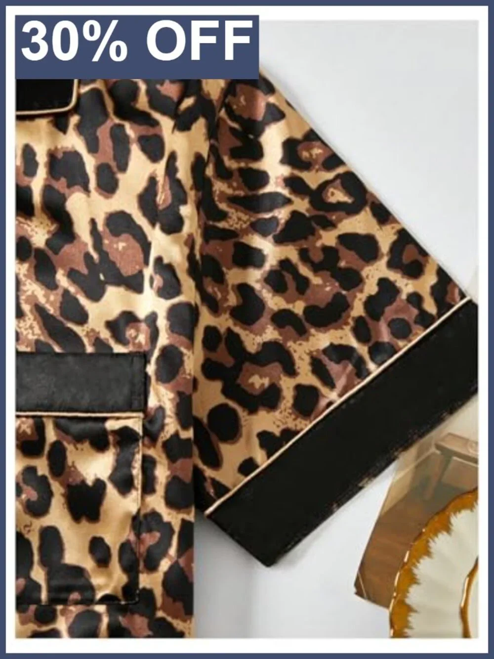 Men's 2 Piece Leopard Print Satin Pajama Set Short Sleeve Button Down Lounge